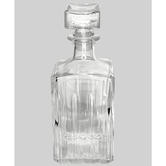 Italian Vintage GLASS DECANTER BOTTLE Italy Square Stopper Cut Lines 10" Clear - Picture 3 of 6